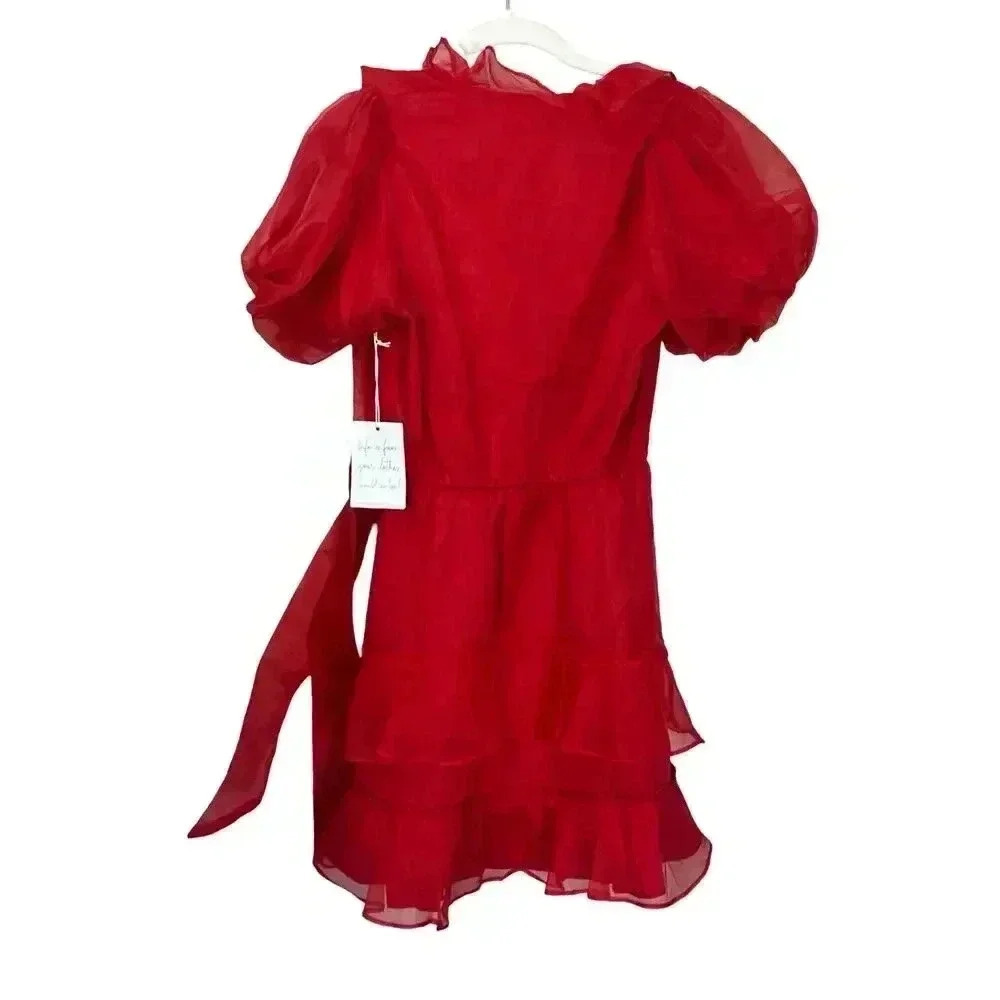 Show me Your Mumu Red Ruffle Puff Sleeve Dress NWT Romantic Coquette - Picture 6 of 15